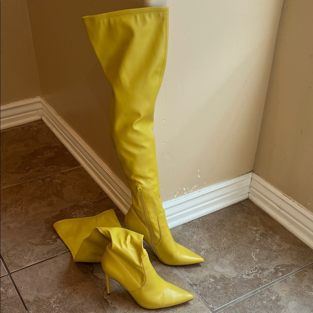 Steve Madden Yellow Over-the-Knee Pointed-Toe Stiletto Boots